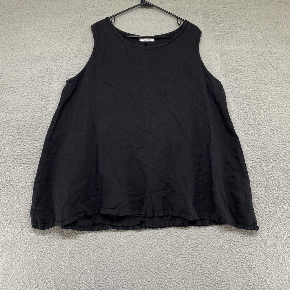 Bryn Walker Tank Tunic Top Womens XL Black 100% Linen Made In USA Lagenlook